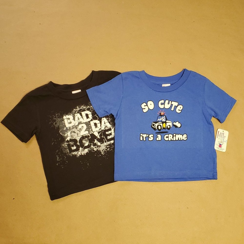 Little Teez T-Shirts 2 Pack Size 2T Blue/Black